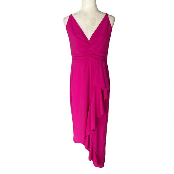 Lovers + Friends Claire Very Berry Pink Asymmetrical Bodycon Midi Maxi Dress - L - Picture 4 of 15